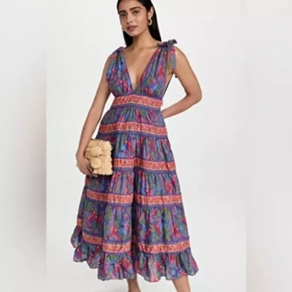 NWT. FARM Rio Blue Macaw Flight Midi Dress Size Small