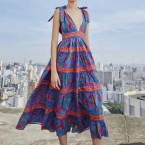 NWT. FARM Rio Blue Macaw Flight Midi Dress Size Small