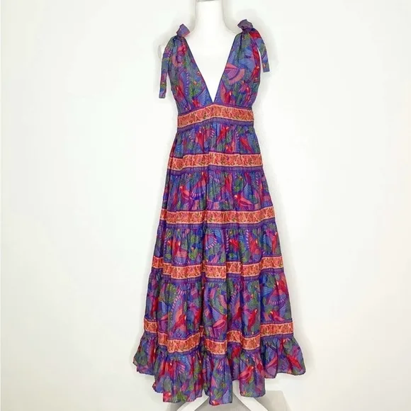 NWT. FARM Rio Blue Macaw Flight Midi Dress Size Small