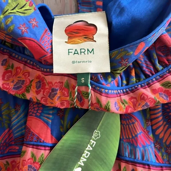 NWT. FARM Rio Blue Macaw Flight Midi Dress Size Small