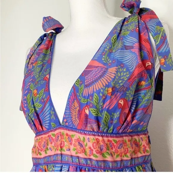 NWT. FARM Rio Blue Macaw Flight Midi Dress Size Small