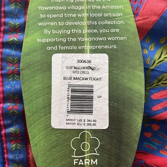NWT. FARM Rio Blue Macaw Flight Midi Dress Size Small