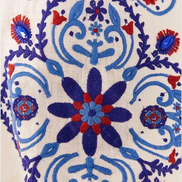 NWT FARM Rio Off-White Navy Embroidery Mini Dress