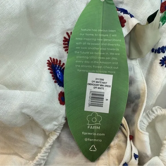 NWT FARM Rio Off-White Navy Embroidery Mini Dress