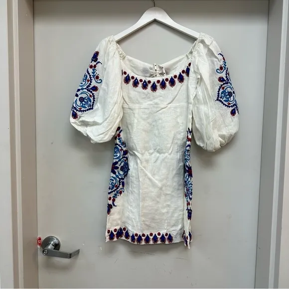 NWT FARM Rio Off-White Navy Embroidery Mini Dress