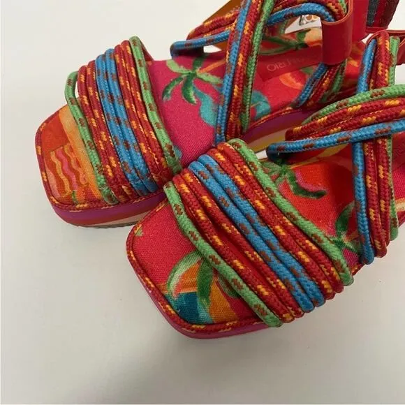 NWT Farm Rio Red Tropical Platform Sandals Size 6 - 6.5