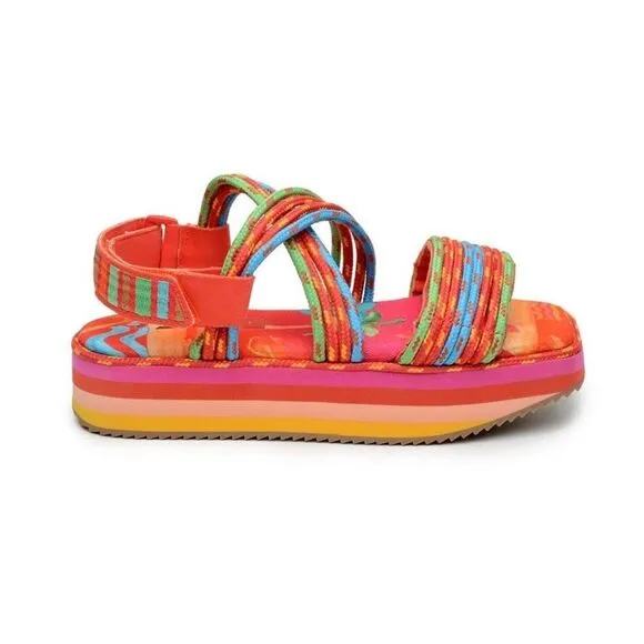 NWT Farm Rio Red Tropical Platform Sandals Size 6 - 6.5