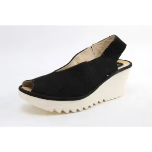 Nwt FLY London  Leather Yazu Wedge Sandals Black 39 Us 8-8.5