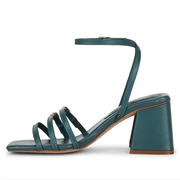 NWT Free People Oasis Teal Leather Niki Strappy Block Heel Sandals 7.5