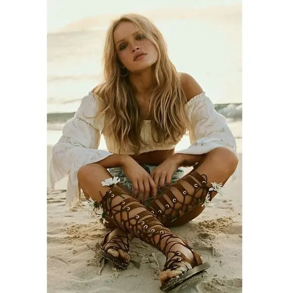 NWT Free People | Sun Chaser Tall Gladiator Sandal in Black Suede (38/US 7.5)