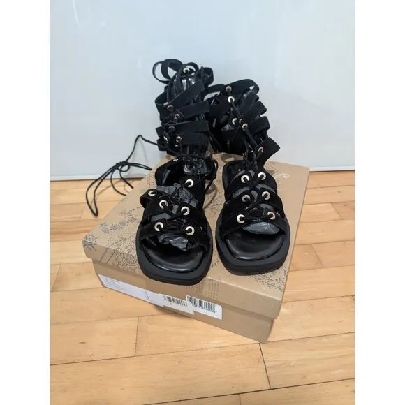 NWT Free People | Sun Chaser Tall Gladiator Sandal in Black Suede (38/US 7.5)
