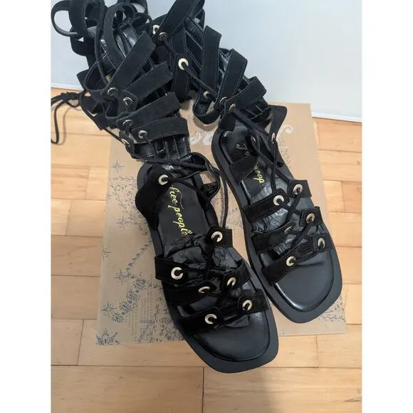 NWT Free People | Sun Chaser Tall Gladiator Sandal in Black Suede (38/US 7.5)