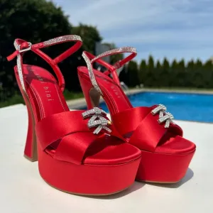 NWT Gianni Bini 10 Dempsey Red Satin Bow Platform Sandals