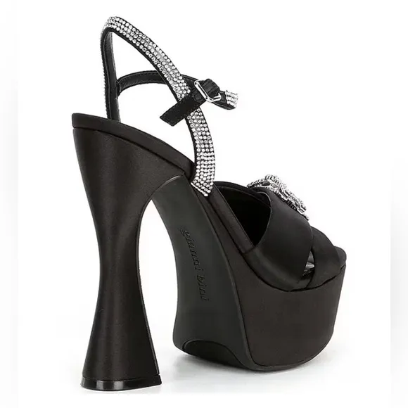 NWT Gianni Bini DEMPSEY Satin Rhinestone Bow Platform Sandals