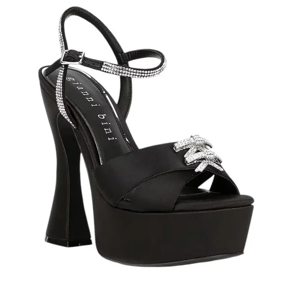 NWT Gianni Bini DEMPSEY Satin Rhinestone Bow Platform Sandals