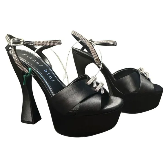 NWT Gianni Bini DEMPSEY Satin Rhinestone Bow Platform Sandals