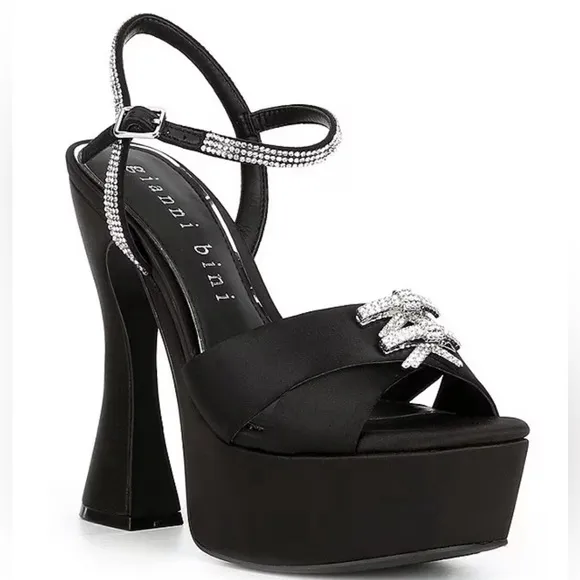 NWT Gianni Bini DEMPSEY Satin Rhinestone Bow Platform Sandals