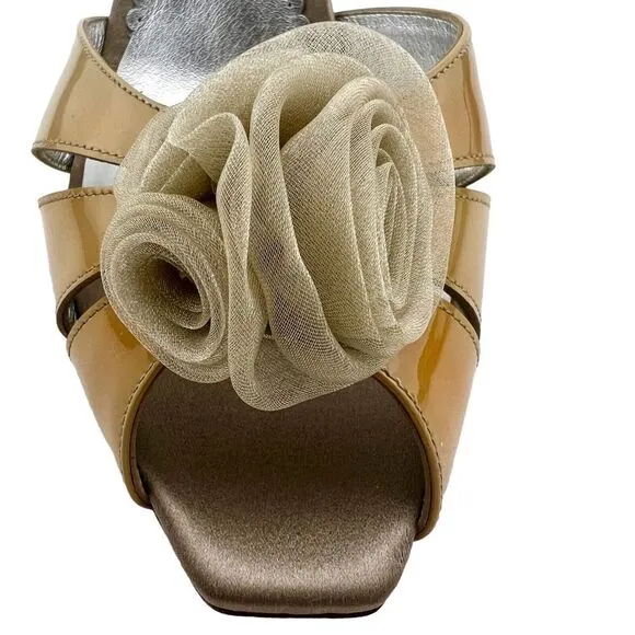 NWT Giorgio Armani Women’s Patent Leather Wedge Sandals US 8.5 Beige | $875