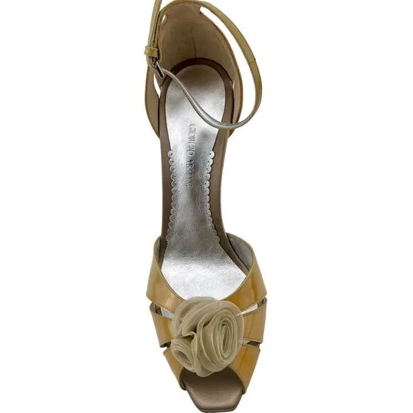 NWT Giorgio Armani Women’s Patent Leather Wedge Sandals US 8.5 Beige | $875