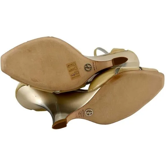 NWT Giorgio Armani Women’s Patent Leather Wedge Sandals US 8.5 Beige | $875