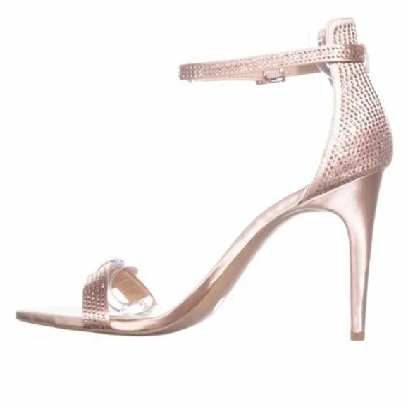 NWT Heart Heels Open Toe Sandal Sparkle Sequin Embellished Blush Pink Gold Heels