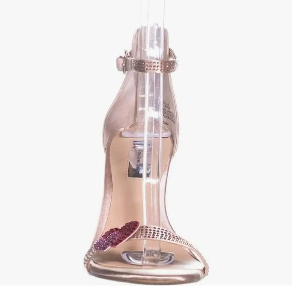 NWT Heart Heels Open Toe Sandal Sparkle Sequin Embellished Blush Pink Gold Heels