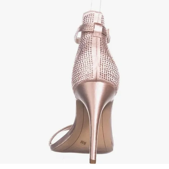 NWT Heart Heels Open Toe Sandal Sparkle Sequin Embellished Blush Pink Gold Heels