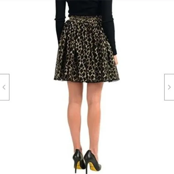 NWT Just Cavalli Black Gold Elastic Waist A-line Skirt 44