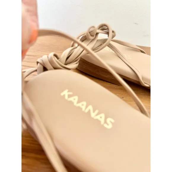 NWT KAANAS Chiquita Open Toe Braided Sandal With Ankle Strap Beige Women's 11