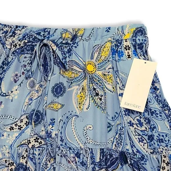 NWT KAREN KANE Boho Floral Paisley Print Side Pockets Tiered Midi Skirt