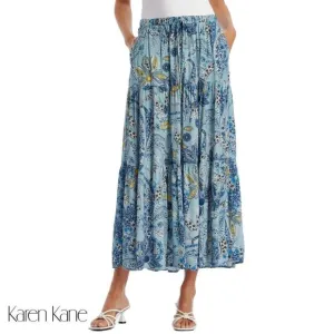 NWT KAREN KANE Boho Floral Paisley Print Side Pockets Tiered Midi Skirt