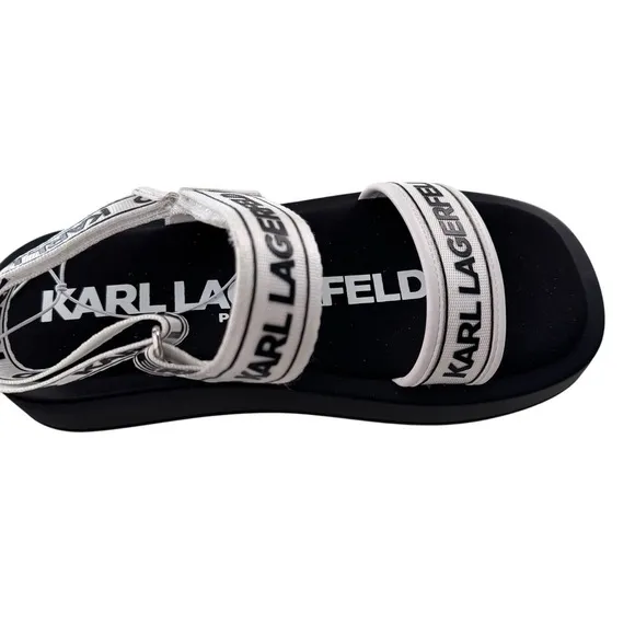 NWT Karl Lagerfeld Women’s  Red Sandals Black White Velcro Strap Casual Sz7