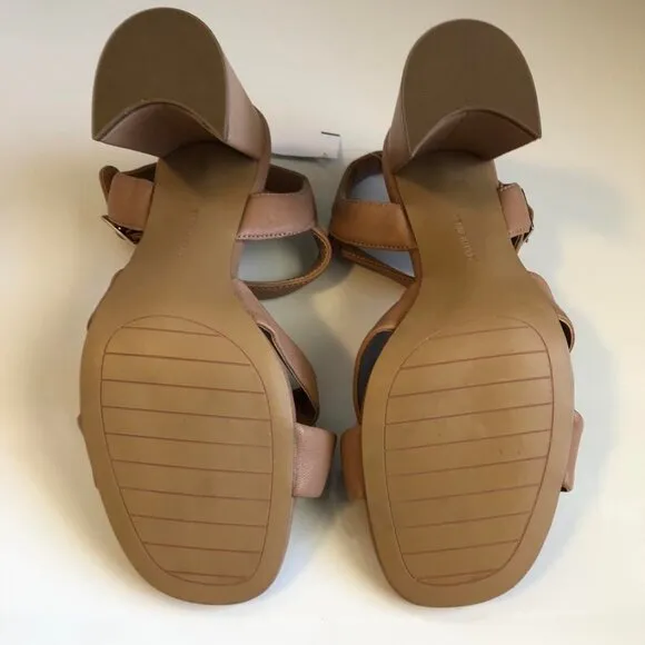 NWT KENNETH COLE NY Lessia Tan Leather Sandal Cross-straps Flared Block Heel 8