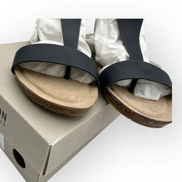 NWT Kenneth Cole Reaction Womens T-Strap Great Gal Wedge Sandals Navy Size 9.5