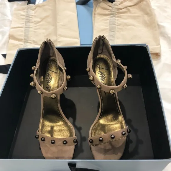 NWT Lanvin nude suede sandals with metal studs