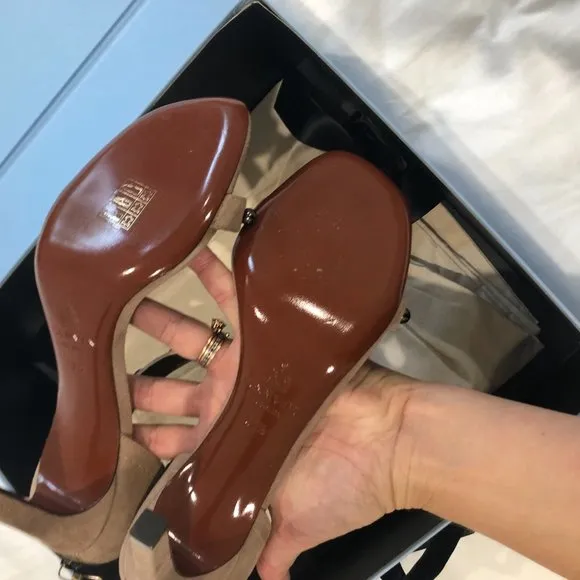 NWT Lanvin nude suede sandals with metal studs