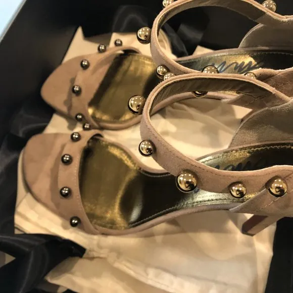 NWT Lanvin nude suede sandals with metal studs
