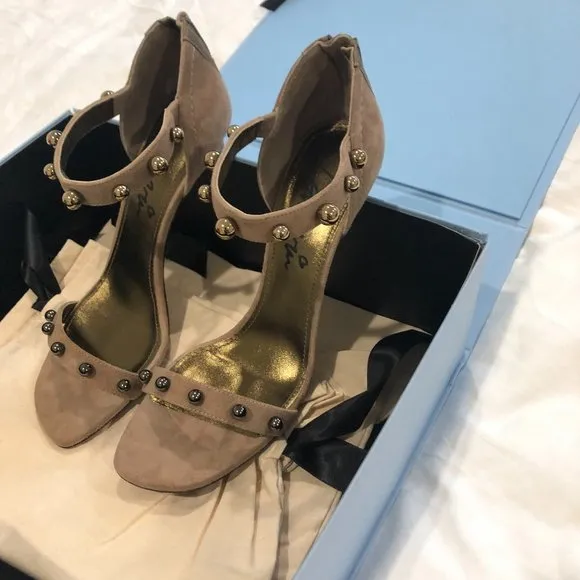 NWT Lanvin nude suede sandals with metal studs