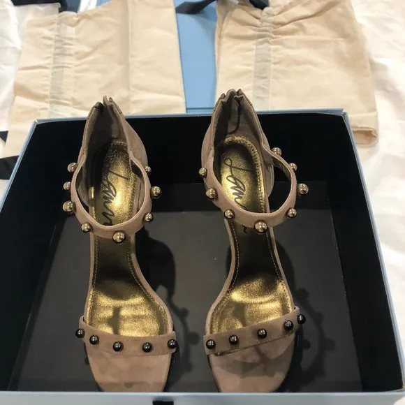 NWT Lanvin nude suede sandals with metal studs