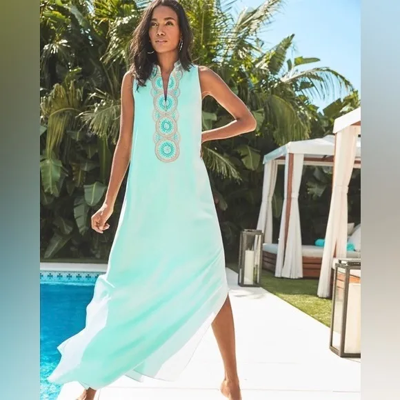 NWT Lilly Pulitzer Jane Embroided Maxi Dress in Whisper Blue, Size 4