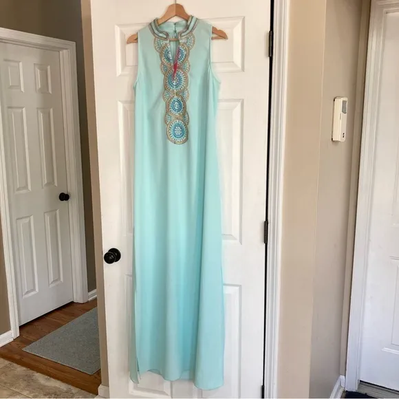 NWT Lilly Pulitzer Jane Embroided Maxi Dress in Whisper Blue, Size 4