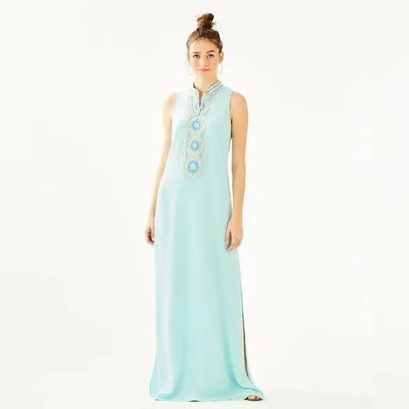 NWT Lilly Pulitzer Jane Embroided Maxi Dress in Whisper Blue, Size 4