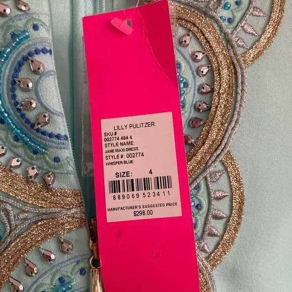 NWT Lilly Pulitzer Jane Embroided Maxi Dress in Whisper Blue, Size 4