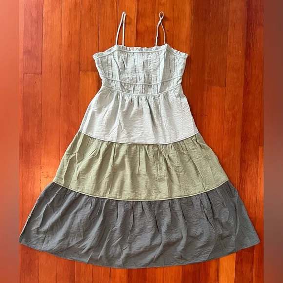 NWT Madewell Sophia Cami Tiered Midi Dress in Colorbock - 6 - Green