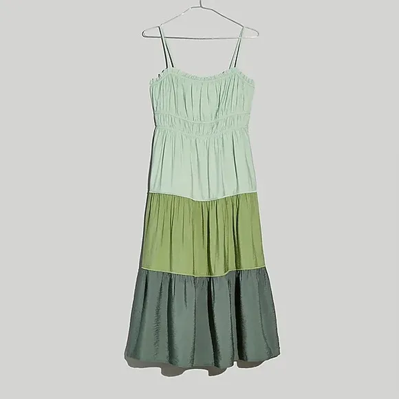 NWT Madewell Sophia Cami Tiered Midi Dress in Colorbock - 6 - Green