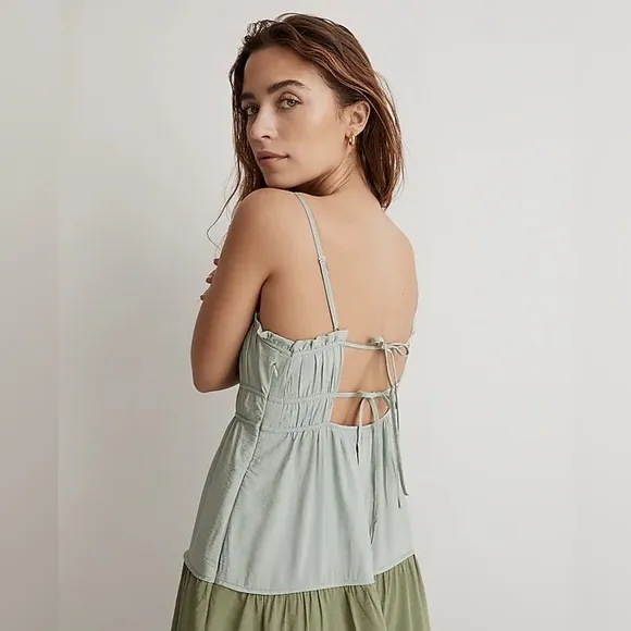 NWT Madewell Sophia Cami Tiered Midi Dress in Colorbock - 6 - Green