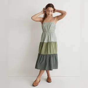 NWT Madewell Sophia Cami Tiered Midi Dress in Colorbock - 6 - Green