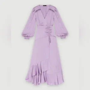 NWT MAJE LONG FLUID SATINY DRESS IN PARMA VIOLET