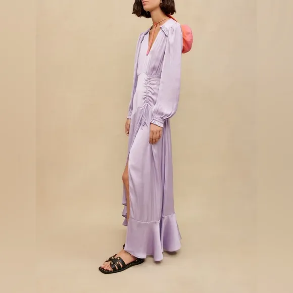 NWT MAJE LONG FLUID SATINY DRESS IN PARMA VIOLET