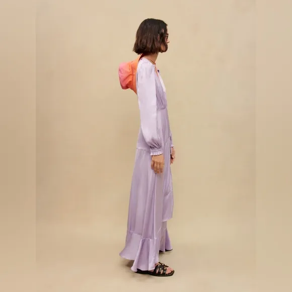 NWT MAJE LONG FLUID SATINY DRESS IN PARMA VIOLET
